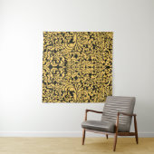 Gold blumengeschmückte Kunstmuster auf schwarz, th Wandteppich (Beispiel (Horizontal))