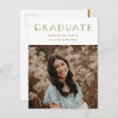 Gold Blumengrün Typografie Foto Abschluss Einladungspostkarte (Vorne/Hinten)