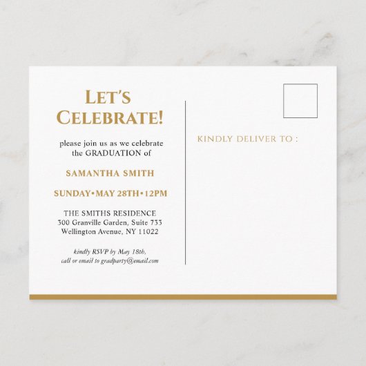 Gold Blumengrün Typografie Foto Abschluss Einladungspostkarte (Rückseite)