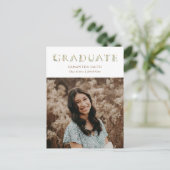 Gold Blumengrün Typografie Foto Abschluss Einladungspostkarte (Stehend Vorderseite)