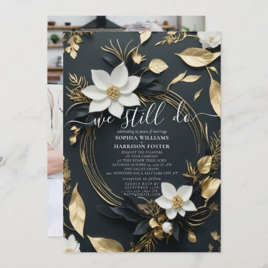 Gold Blumenkranz machen wir noch immer ein neues F Einladung (Vorne/Hinten)