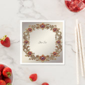 Gold-Blumenrahmen mit roten Steinen Serviette (Beispiel)