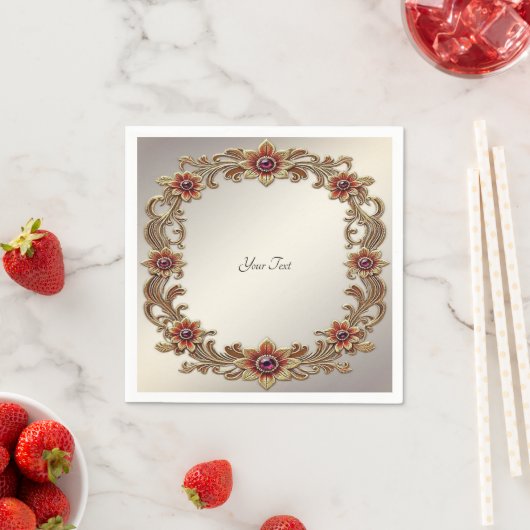 Gold-Blumenrahmen mit roten Steinen Serviette (Beispiel)