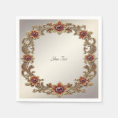 Gold-Blumenrahmen mit roten Steinen Serviette (Vorderseite)