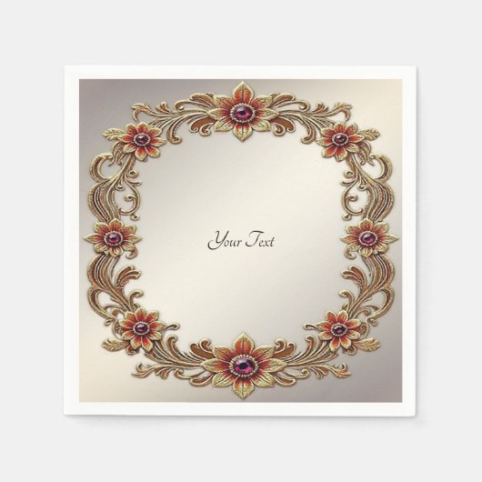 Gold-Blumenrahmen mit roten Steinen Serviette (Vorderseite)
