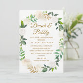 Gold Blumenstrauß Brunch and Bubbly Brautparty Einladung (Stehend Vorderseite)
