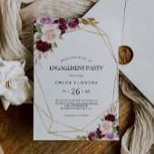 Gold Blush Burgundy Floral Engagement Party Einladung