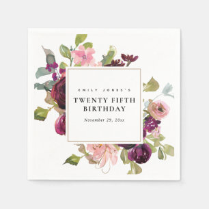 GOLD BLUSH BURGUNDY ROSE FLORAL JEDES JAHR BIRTHTA SERVIETTE