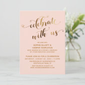 Gold & Blush Celebrate mit US Post-Wedding Party Einladung (Stehend Vorderseite)