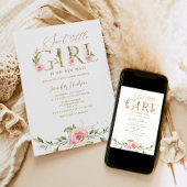 Gold blush floral Sweet little girl baby shower Einladung