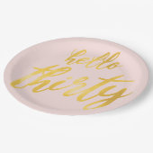 Gold Blush "Hello Thirty" Geburtstag Big Type Pappteller (Schrägansicht)