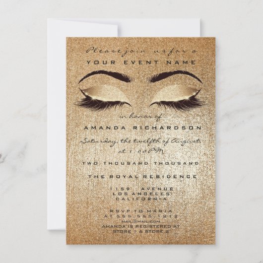 Gold Blush Makeup Eyes Glitzer 16. Bridal Einladung (Vorderseite)