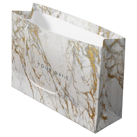Gold Blush Marble Metallic Geschenk Grau Silver VI Große Geschenktüte (Vorderseite Schrägansicht)