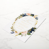 Gold Blush Navy Hochzeit Blumenfoliage Folieneinladung (Gedreht)