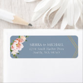 Gold Blush Peony Dusty Blue Wedding Return Address (Insitu)