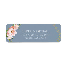 Gold Blush Peony Dusty Blue Wedding Return Address