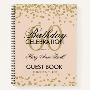 Gold Blush Pink 60. Geburtstag Gästebuch Confetti Notizblock