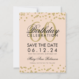 Gold Blush Pink 60. Geburtstag Rett Datum Confetti Save The Date
