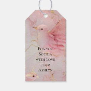 Gold Blush Pink Birds Baby Shower  Geschenkanhänger