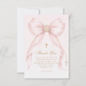 Gold Blush Pink Bow Baptism Dankeskarte (Vorderseite)
