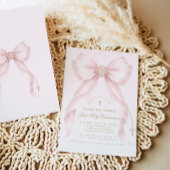 Gold Blush Pink Bow First Holly Communion Einladung