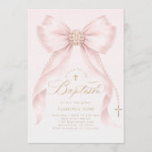 Gold Blush Pink Bow Girl Baptism Religious Einladung (Vorderseite)