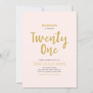 Gold & Blush Pink Einfaches 21. Geburtstags-Party Einladung