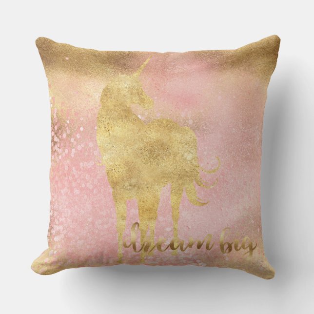 Gold Blush Pink Magical Unicorn Kissen (Vorderseite)