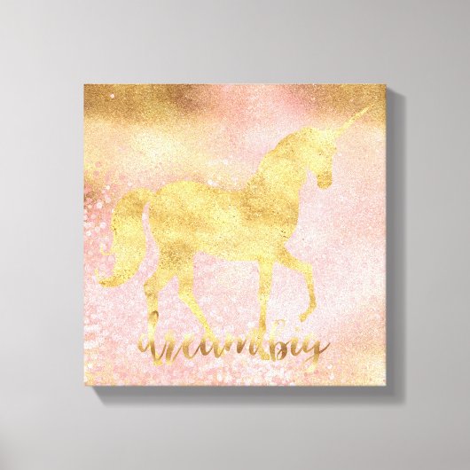 Gold Blush Pink Magical Unicorn Leinwanddruck (Vorderseite)