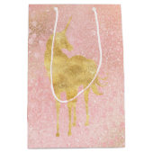 Gold Blush Pink Magical Unicorn Mittlere Geschenktüte (Vorderseite)