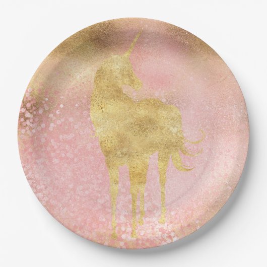Gold Blush Pink Magical Unicorn Pappteller (Vorderseite)