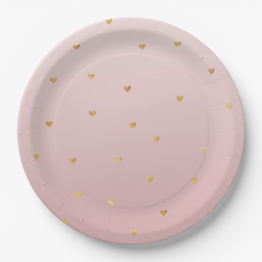 Gold Blush Pink Ombre Herz Pappteller (Vorderseite)