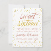 Gold & Blush Sweet 16 Rett Date Sparkle Confetti Save The Date (Vorderseite)