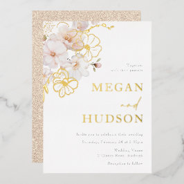 Gold & Blush Wildflowers Wedding Golden Folieneinladung