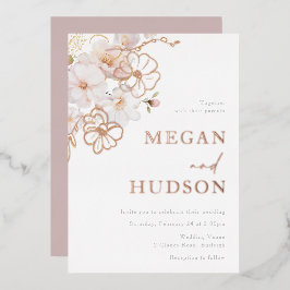 Gold & Blush Wildflowers Wedding Rose Gold Folieneinladung