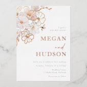 Gold & Blush Wildflowers Wedding Rose Gold Folieneinladung (Vorderseite)