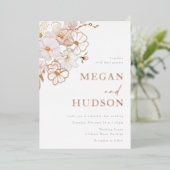 Gold & Blush Wildflowers Wedding Rose Gold Folieneinladung (Stehend vorne)