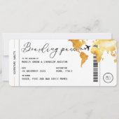 Gold Boarding Pass Hochzeit in Urlaubsort QR-Code Einladung (Vorderseite)
