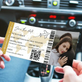Gold Boarding Pass Hochzeit speichern Sie das Datu Einladung