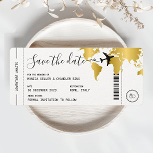 GOLD Boarding Pass Reisen Save the Date Hochzeit Einladung