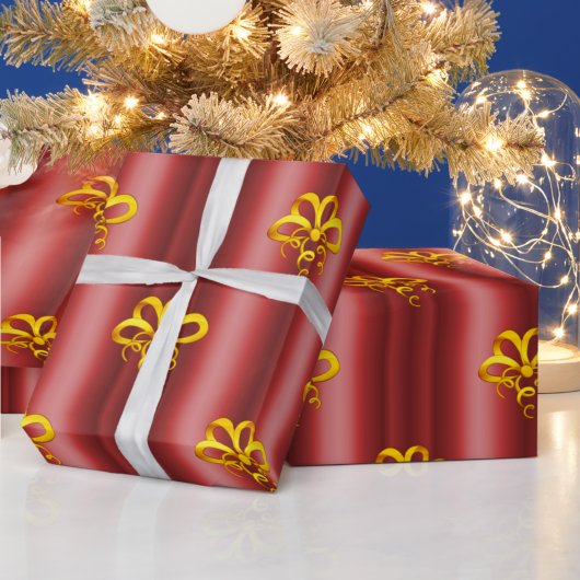 Gold Bogen auf Red Christmas Geschenkpapier