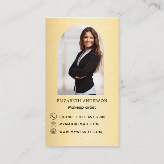 Gold Bogen Bogen Foto Qr Social Media Premium Visitenkarte (Rückseite)