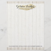 Gold Bohemisch Feather auf rustikalen Holzkarten Briefbogen (Vorderseite)