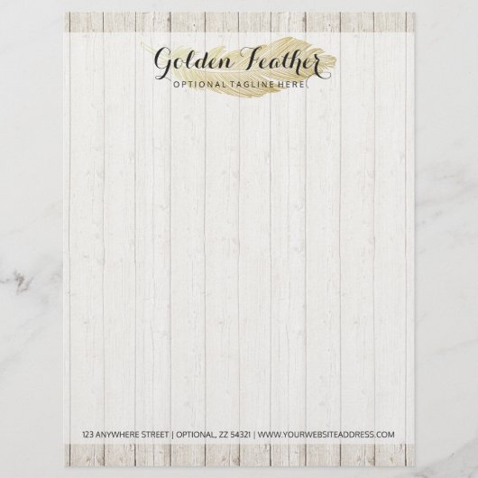 Gold Bohemisch Feather auf rustikalen Holzkarten Briefbogen (Vorderseite)