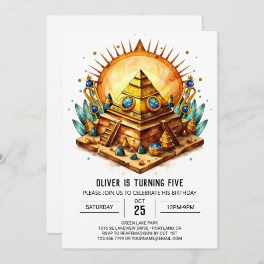 Gold Bohemische ägyptische Pyramiden Geburtstag Einladung (Vorne/Hinten)