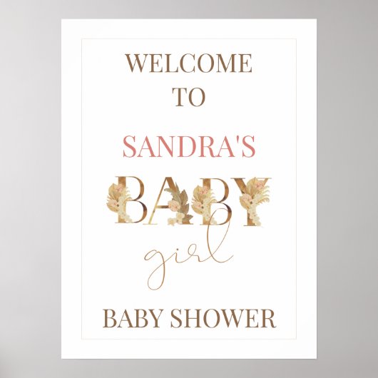 Gold Boho Baby Girl Baby Dusche Begrüßungszeichen Poster (Vorne)