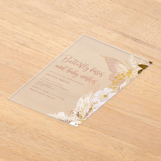 Gold Boho Butterfly küsst Babydusche Acryleinladungen (Ablage )