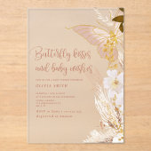 Gold Boho Butterfly küsst Babydusche Acryleinladungen (Vorderseite)