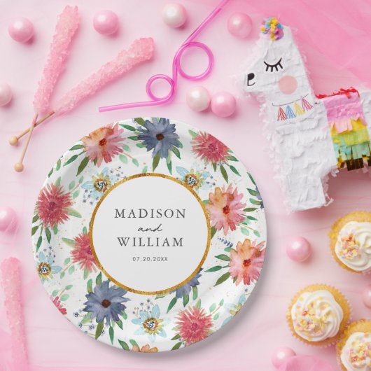 Gold Boho Chic Whimsical Greenery Wildblume Pappteller (Party)