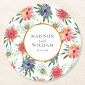 Gold Boho Chic Whimsical Greenery Wildblume Runder Pappuntersetzer (Vorderseite)